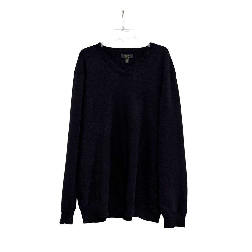 Club Room Luxury Mens XXL Black 100% Cashmere V-Neck Sweater Long Sleeve Knit